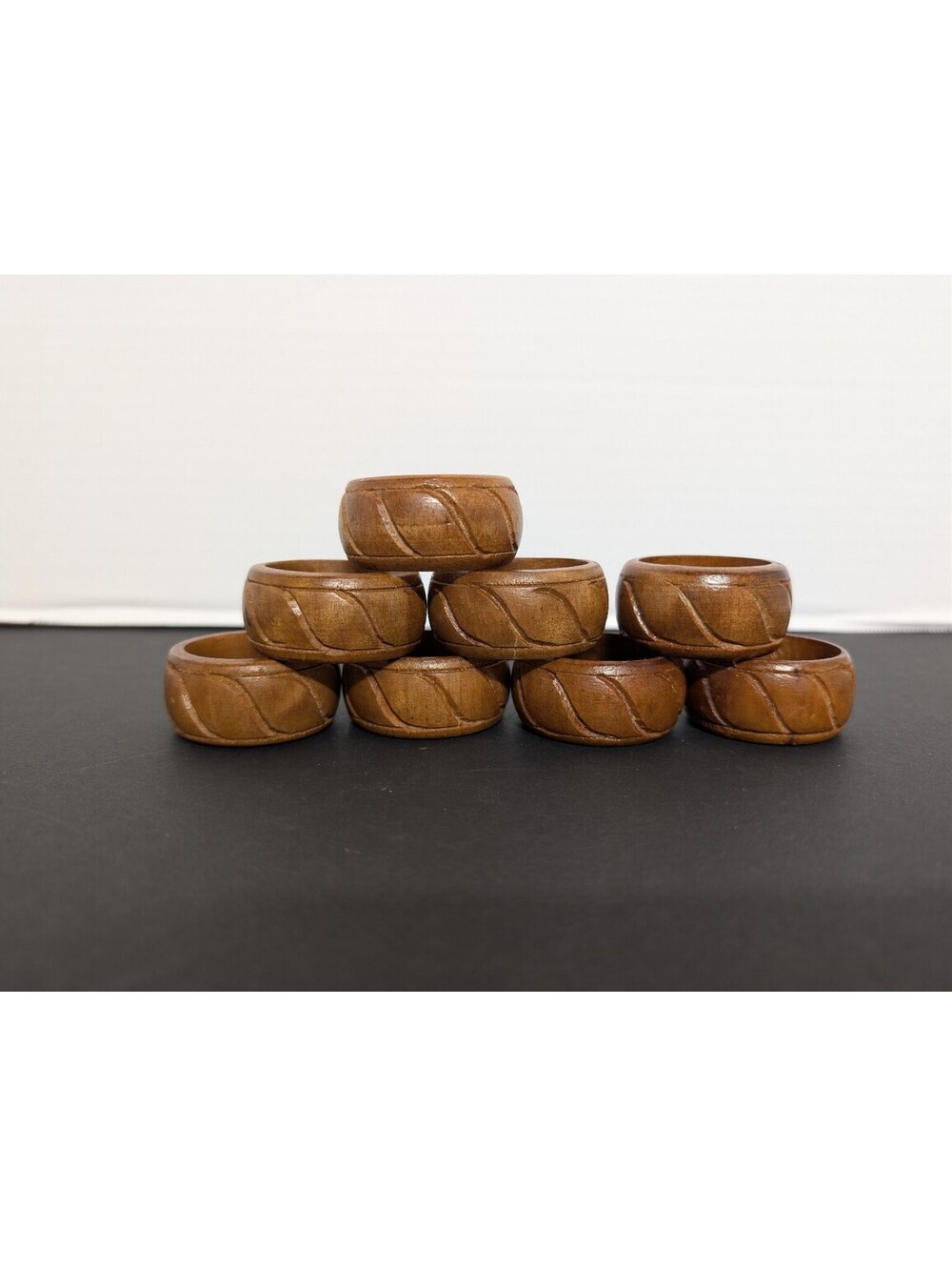 Set of 8 Hand-Carved Wood Napkin Rings Rustic Dinner Party Table Decor